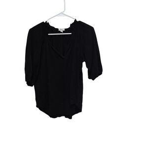 Dylan Black Gauze Cotton Peasant Top Balloon Sleeve Blouse S